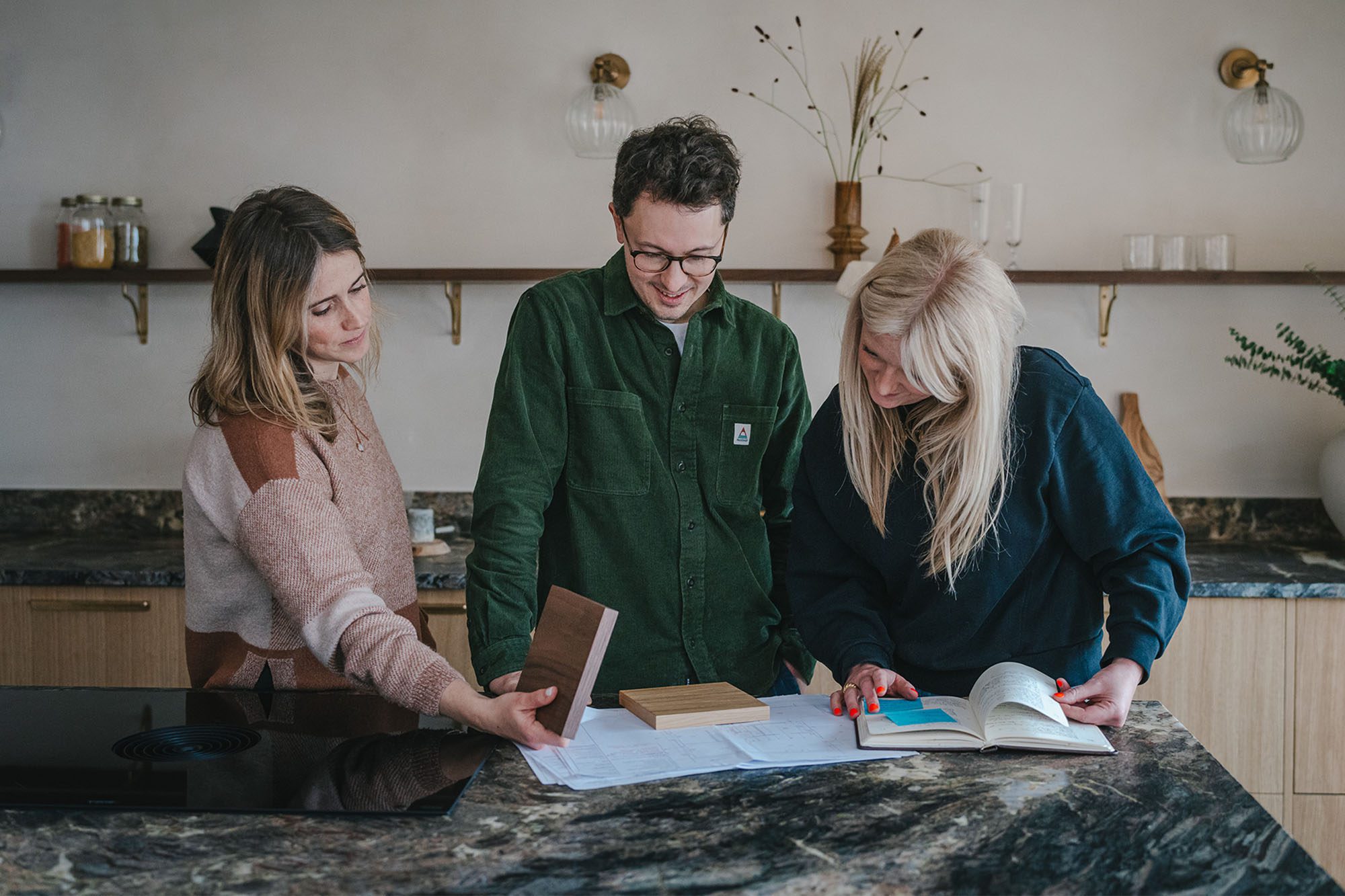 An in-home design consultation with Freya, Lead Designer, Tom, a HUSK client, and Lizzie, his interior designer.