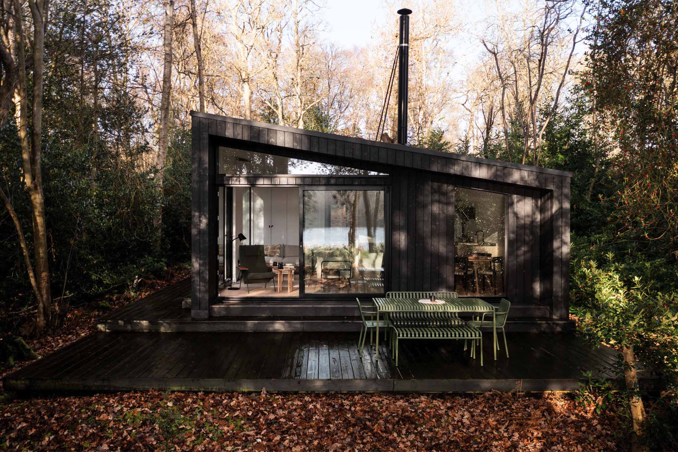 Exterior of The Hill Wood Kitchen, deep in the woods of rural Norfolk.